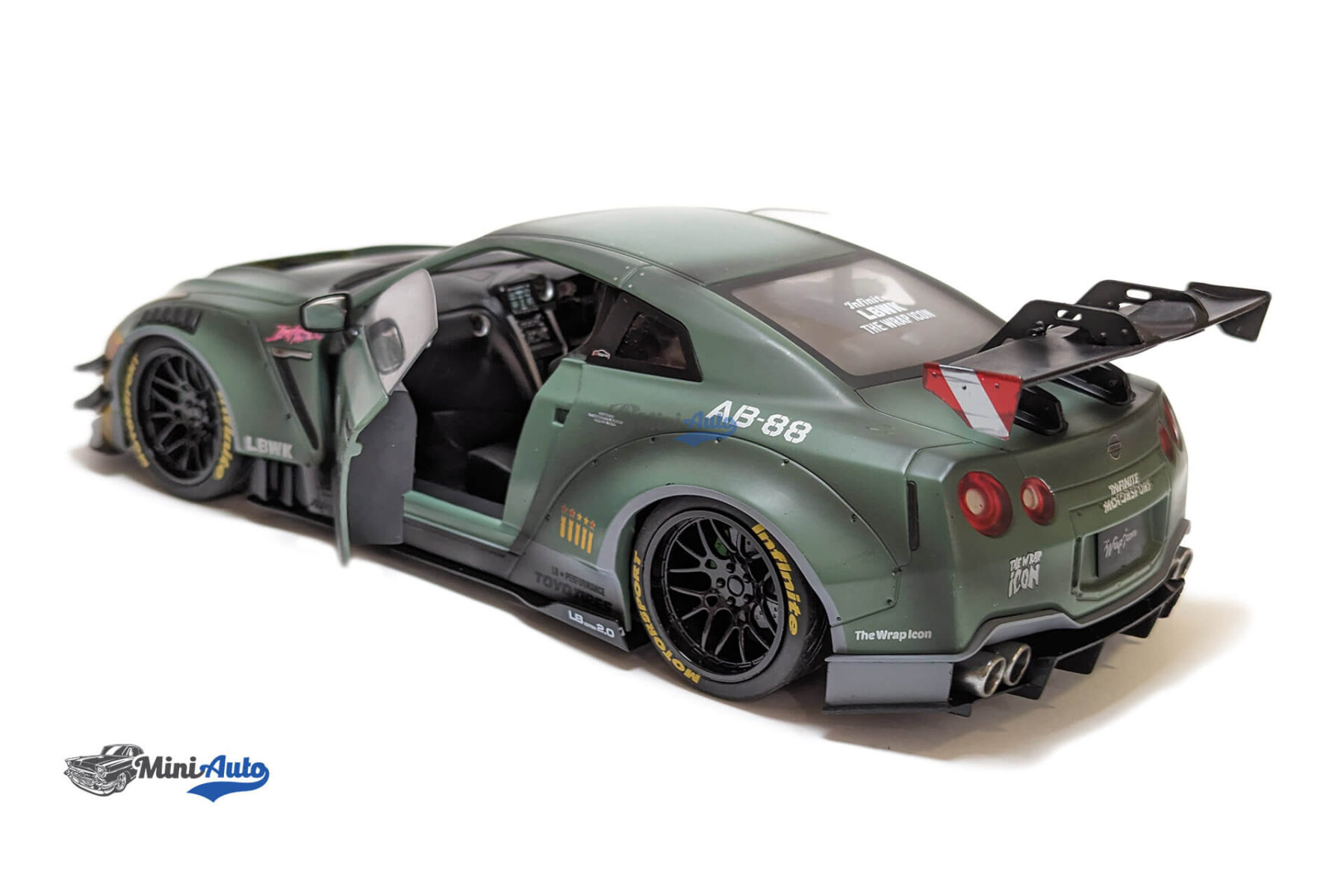 Nissan GT-R (R35) W/ Liberty Walk Body Kit 2.0 Army Fi Ghter - 2020 - Green/Grey - Image 5