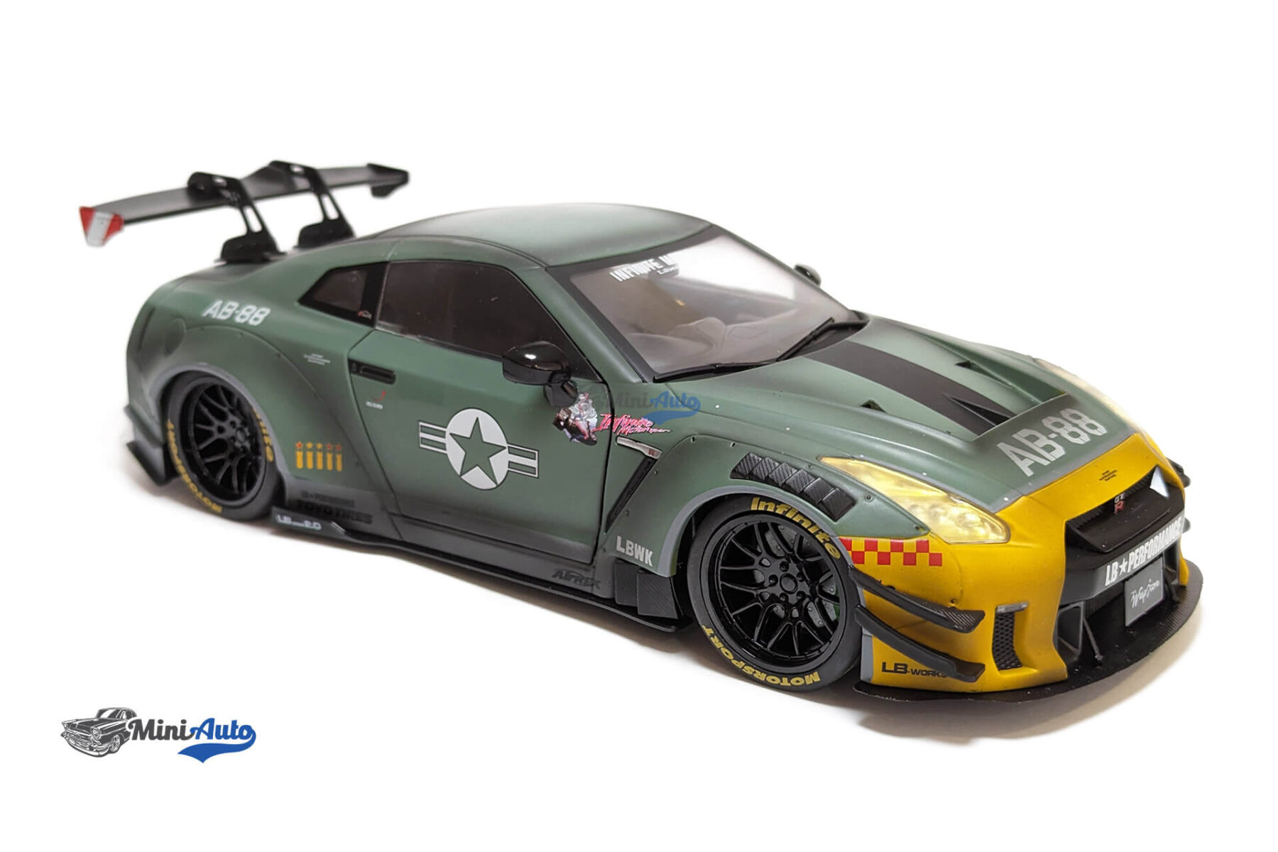 Nissan GT-R (R35) W/ Liberty Walk Body Kit 2.0 Army Fi Ghter - 2020 - Green/Grey - Image 7
