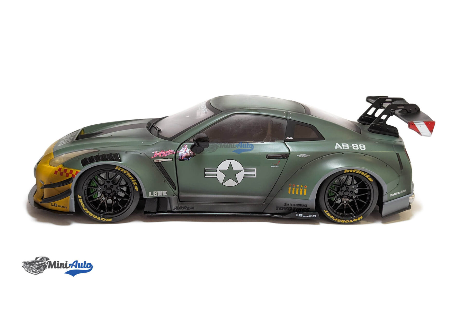 Nissan GT-R (R35) W/ Liberty Walk Body Kit 2.0 Army Fi Ghter - 2020 - Green/Grey - Image 9