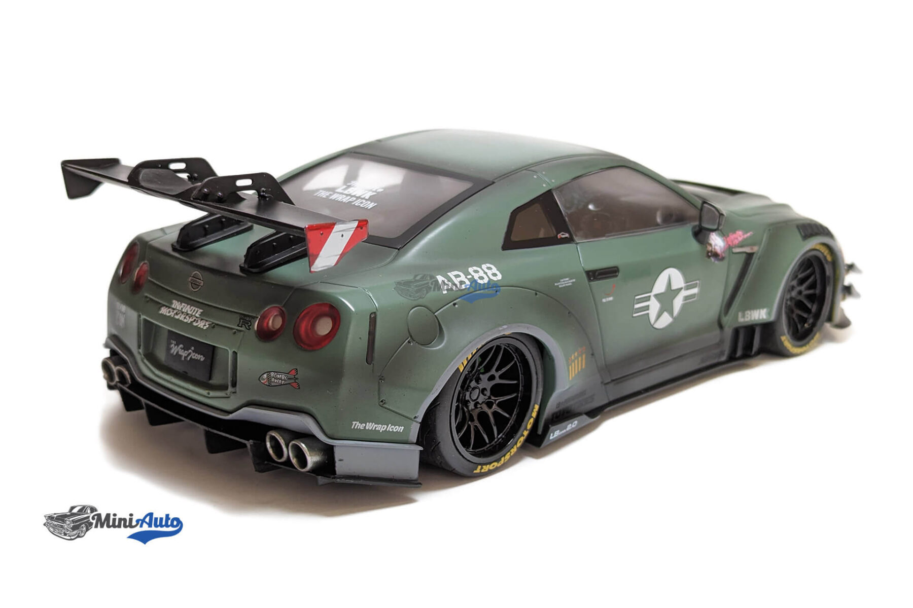 Nissan GT-R (R35) W/ Liberty Walk Body Kit 2.0 Army Fi Ghter - 2020 - Green/Grey - Image 11