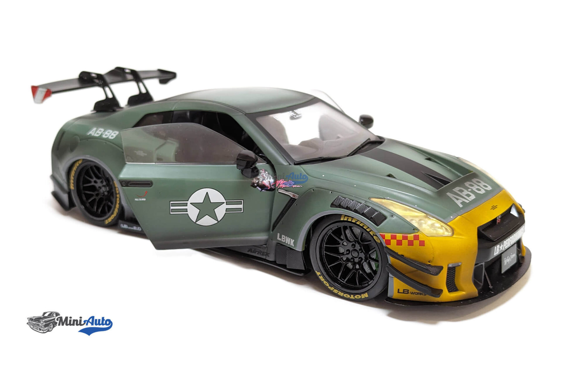 Nissan GT-R (R35) W/ Liberty Walk Body Kit 2.0 Army Fi Ghter - 2020 - Green/Grey - Image 3