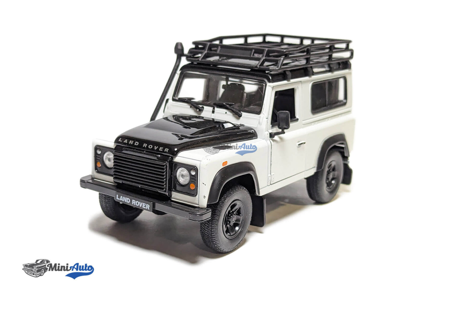 WEL22498SP-WHITE---Land-Rover-Defender-with-roof-rack---White-Black_1 Land Rover Defender with roof rack - White Black - Image 1