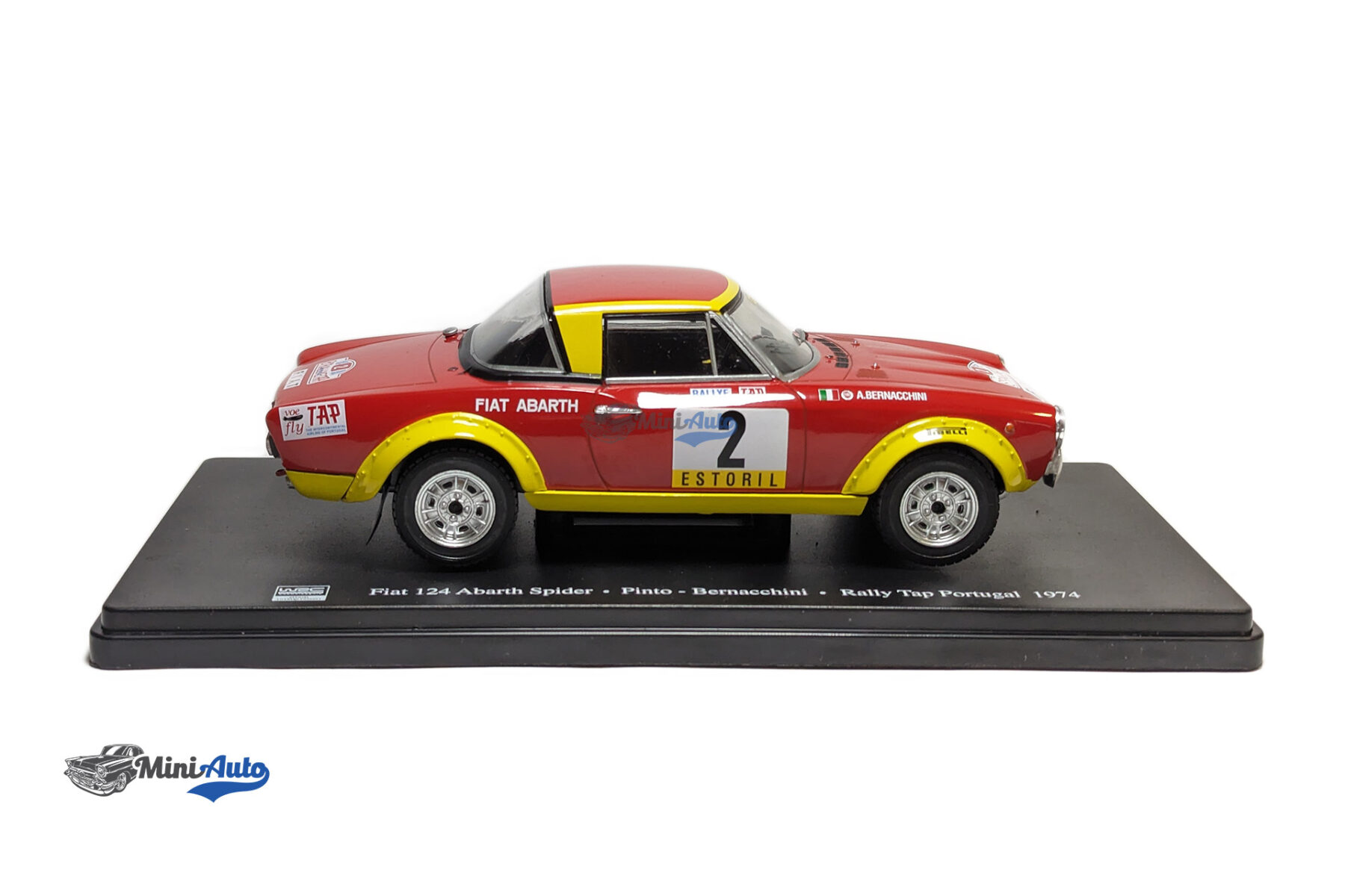 Fiat 124 Abarth, No.2, Rallye WM, Rallye Portugal, R.Pinto/A.Bernacchini, 1974 - Red/Yellow - Image 2