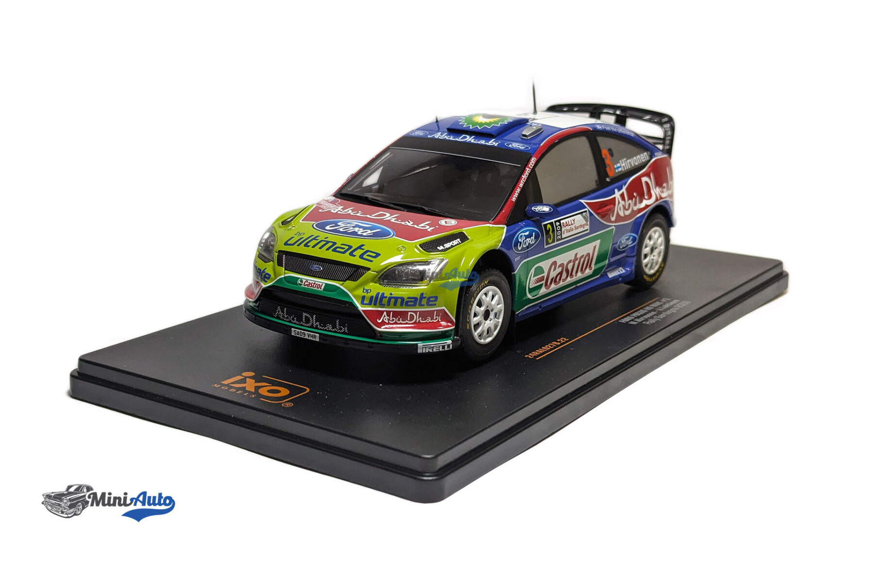 Ford Focus RS WRC, No.3, Rallye WM, Rallye Sardinien, M.Hirvonen/J.Lehtinen, 2009 - Green/Blue/Red - Image 3