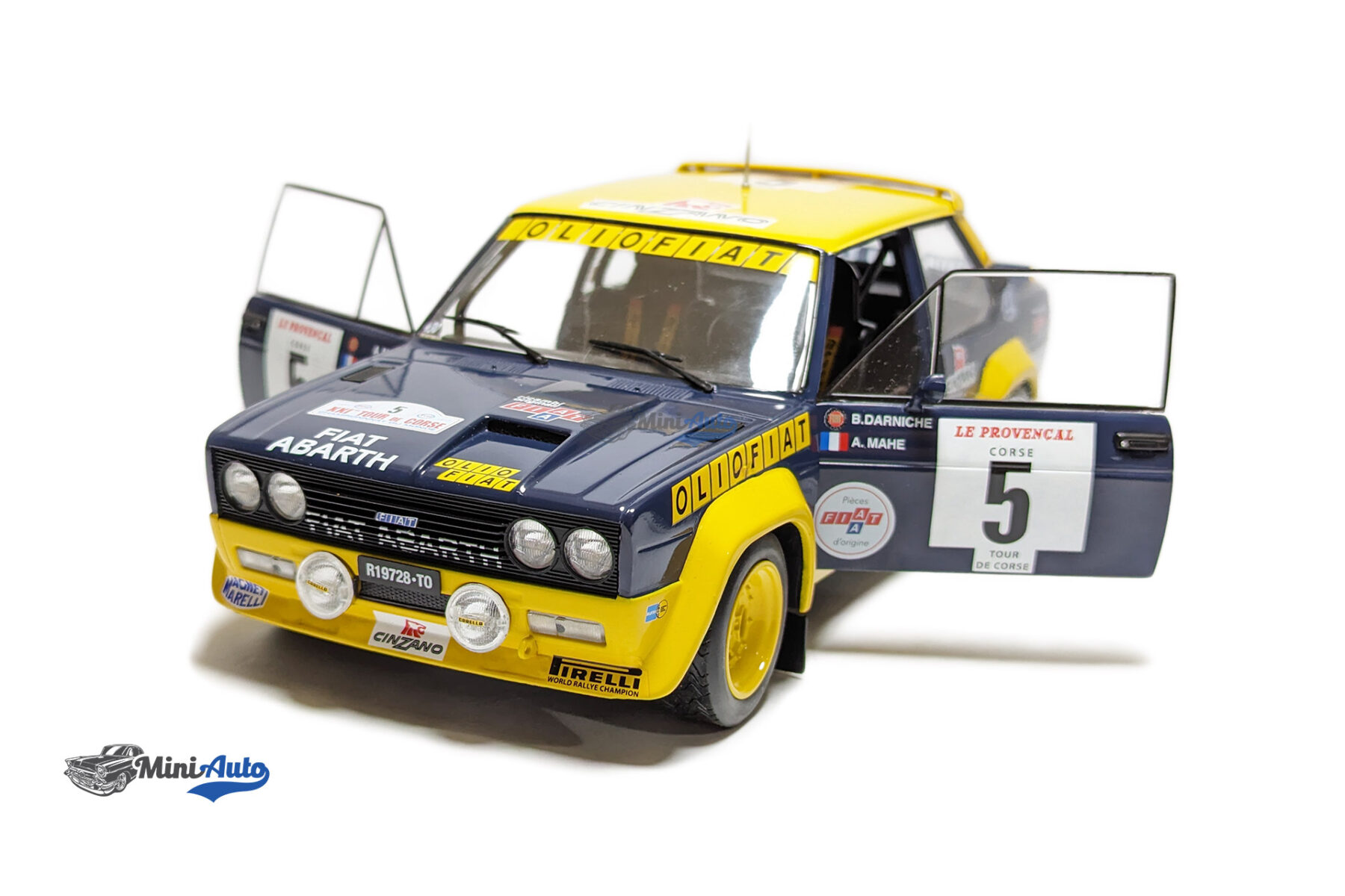 Fiat 131 Abarth N 5 Winner Rally Tour De Corse 1977 B.DARNICHE - A.MAHE - Blue/Yellow - Image 2