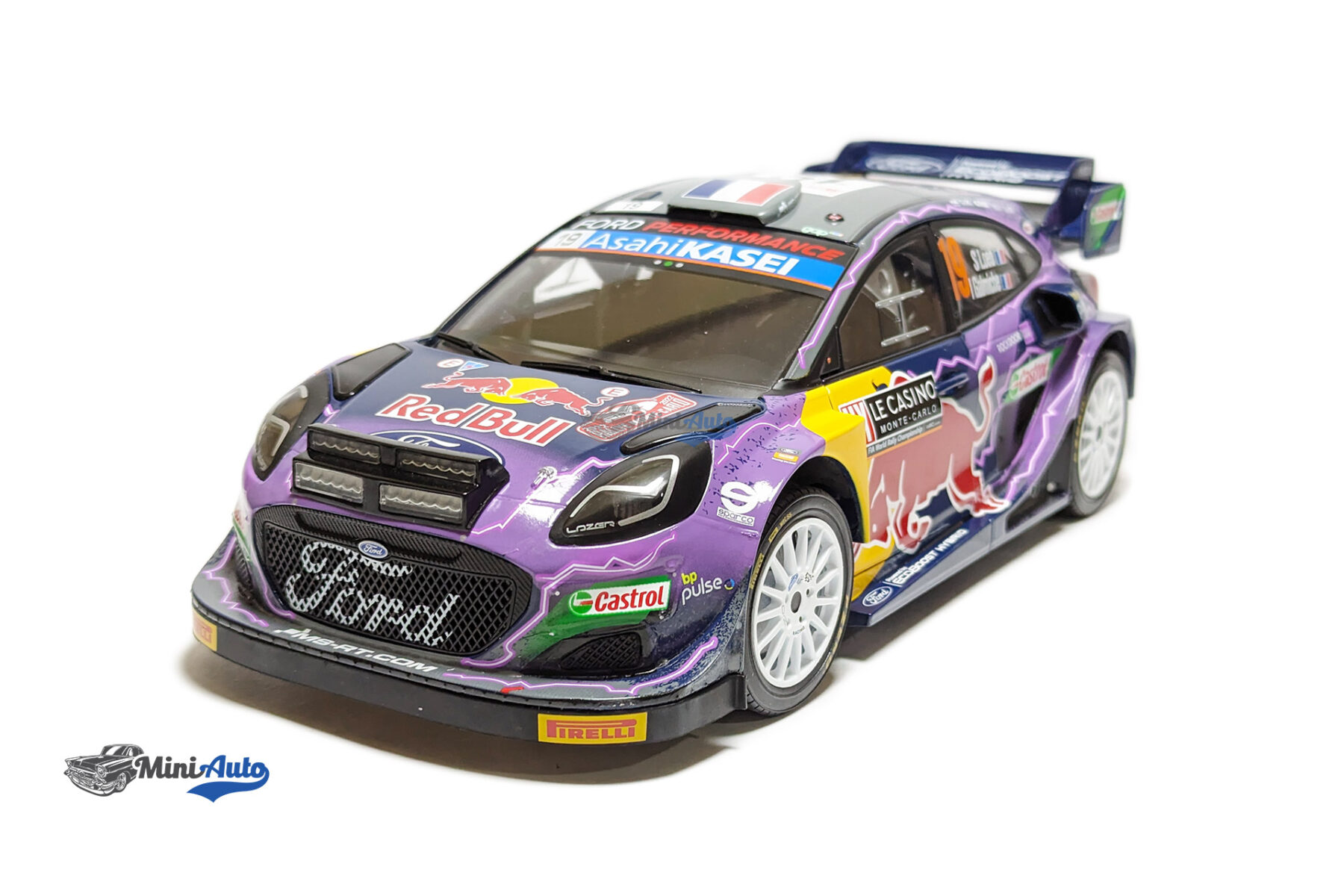 Ford England Puma Rally1 RED BULL Team Ford World Rally M-sport N 19 Winner Rally MonteCarlo 2022 S.LOEB - I.GALMICHE - Purple - Image 4