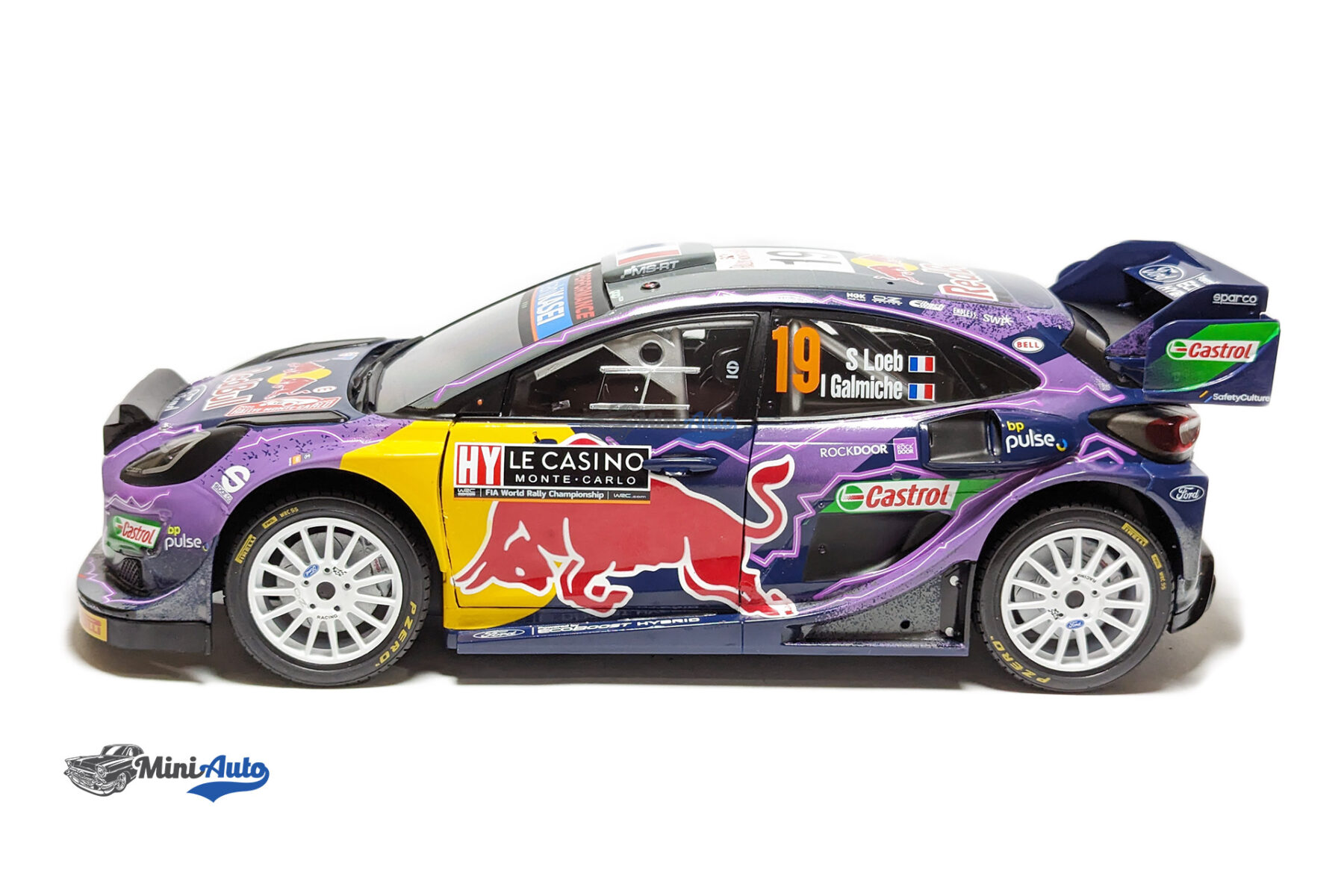 Ford England Puma Rally1 RED BULL Team Ford World Rally M-sport N 19 Winner Rally MonteCarlo 2022 S.LOEB - I.GALMICHE - Purple - Image 6