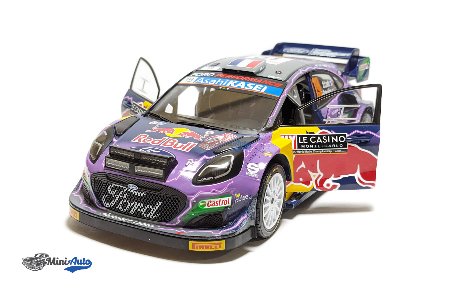 Ford England Puma Rally1 RED BULL Team Ford World Rally M-sport N 19 Winner Rally MonteCarlo 2022 S.LOEB - I.GALMICHE - Purple - Image 2