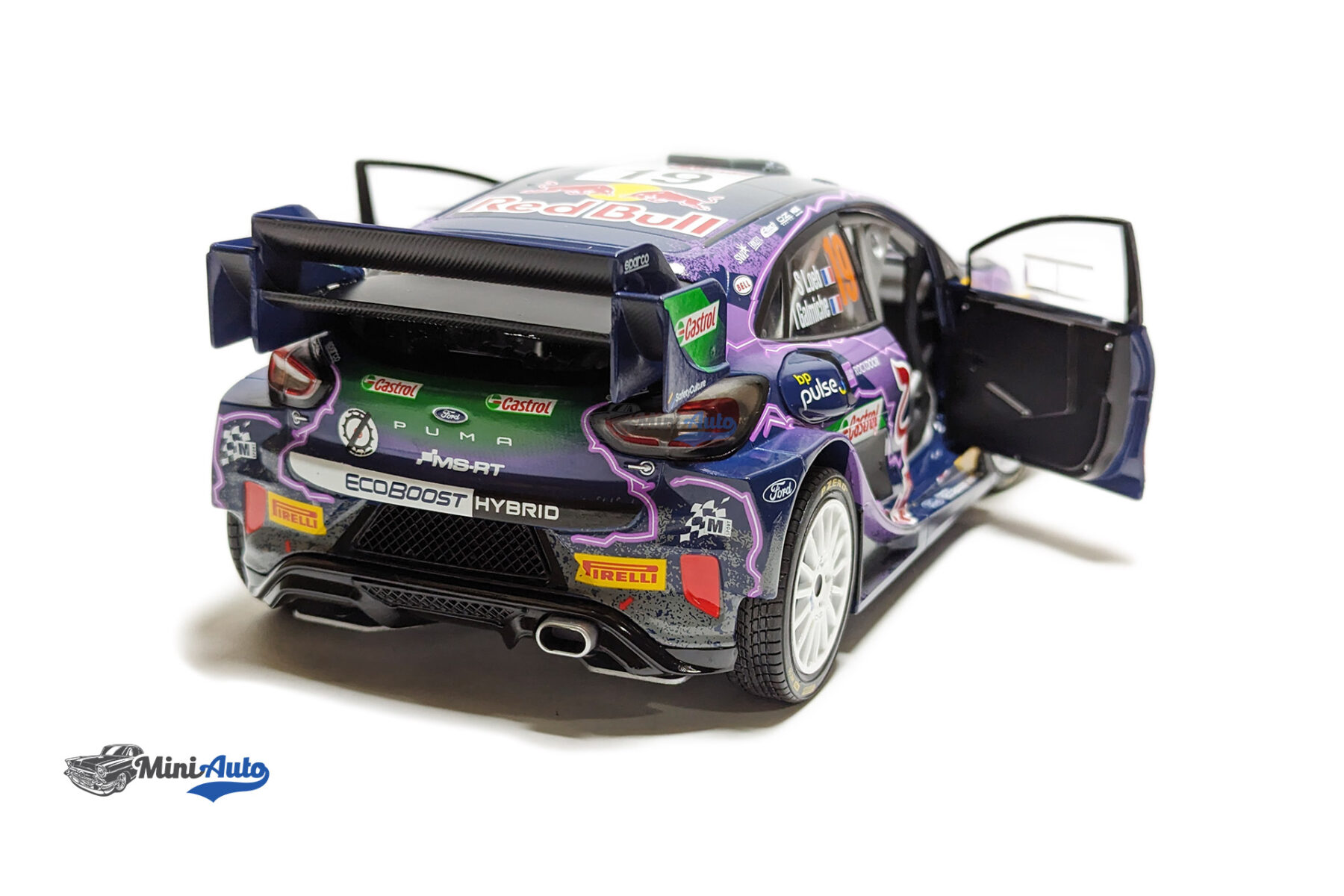 Ford England Puma Rally1 RED BULL Team Ford World Rally M-sport N 19 Winner Rally MonteCarlo 2022 S.LOEB - I.GALMICHE - Purple - Image 3