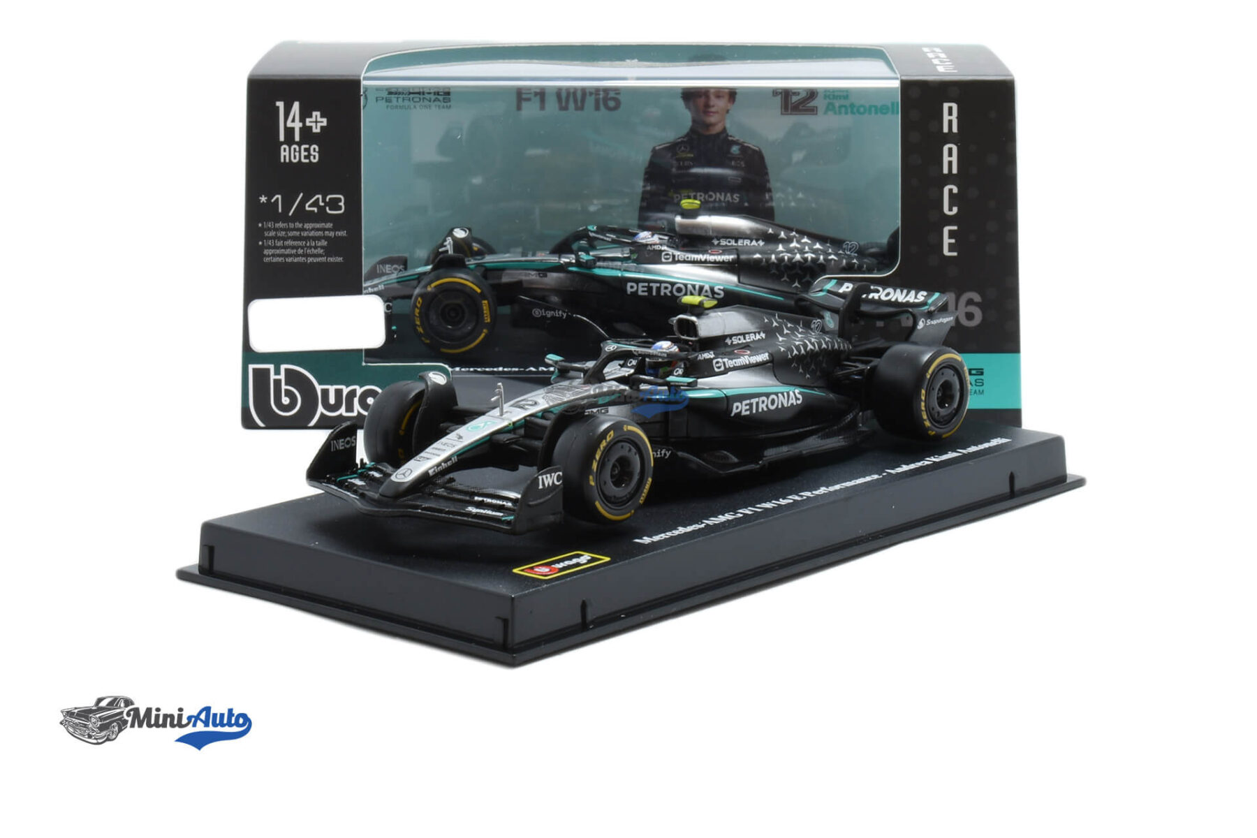 Mercedes Benz F1 W16 N12 Kimi Antonelli - 2025 - Black/Silver - Image 4