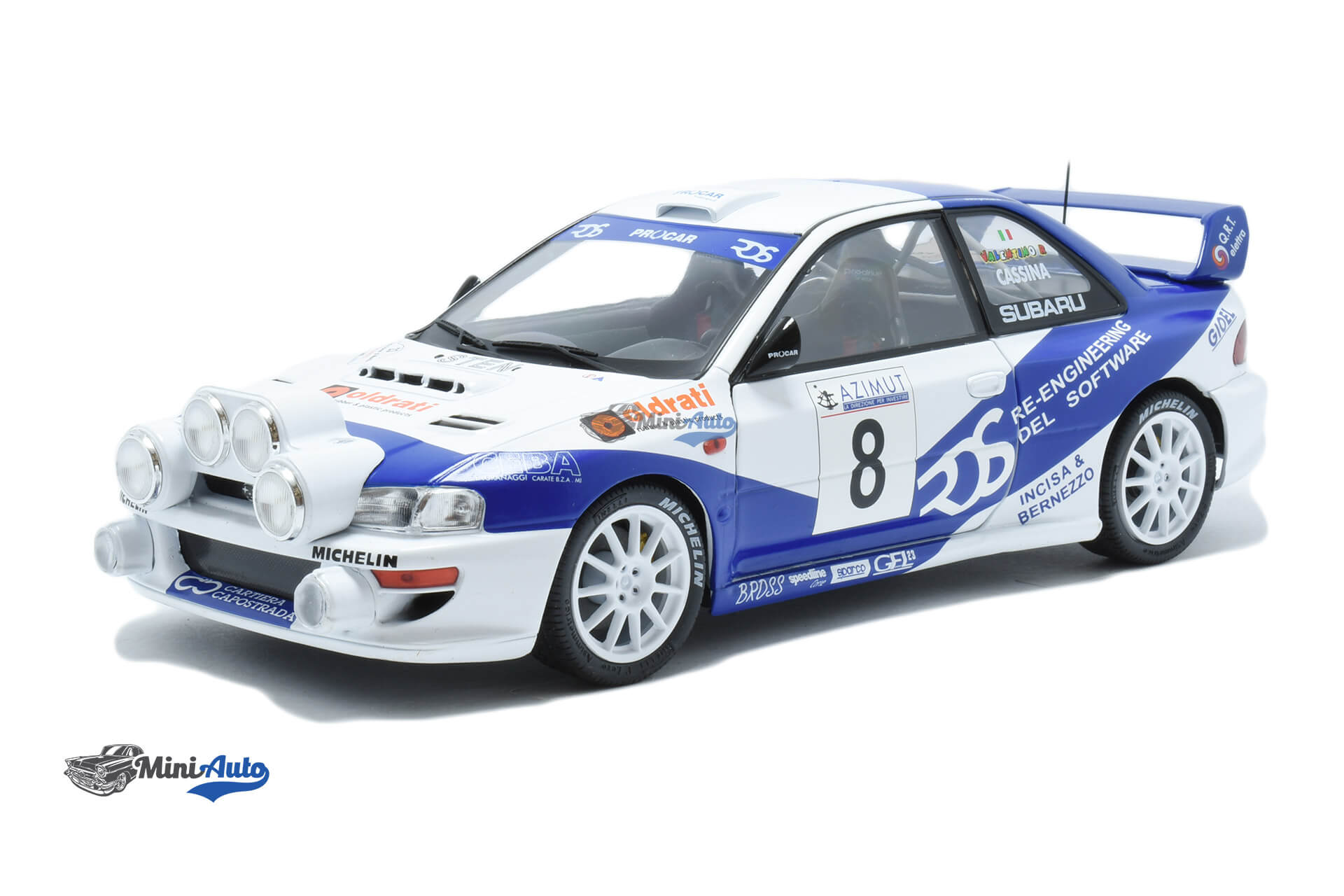 S1807403---Subaru-Impreza-S5-WRC99-N-8-Rally-Azimut-Di-Mozna---White_1 Subaru Impreza S5 WRC99 Rally Azimut Di Monza N8 V.Rossi / C.Cassina - 2000 - White - Image 1