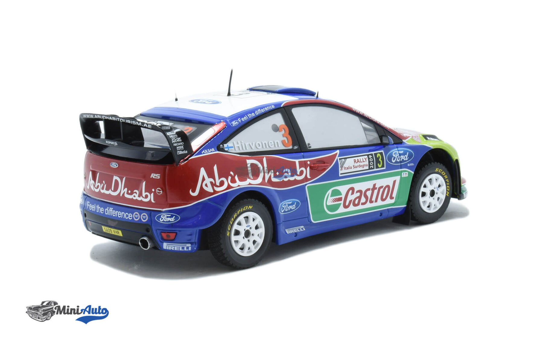Ford Focus RS WRC N3 Rallye M.Hirvonen - 2009 - Green/Blue/Red - Image 2